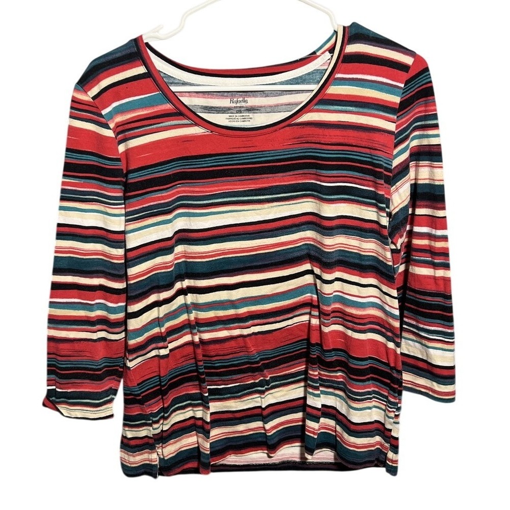 Rafaella Weekend Women's Striped 3/4 Sleeve T-Shirt Top‎ Size L Colorful Casual